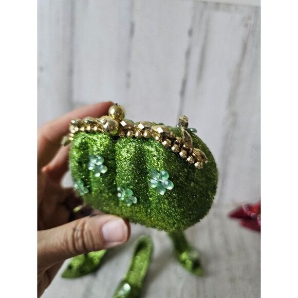 Green sparkle glitter stiletto heel shoe per set ornament Xmas tree purse - Picture 7 of 12